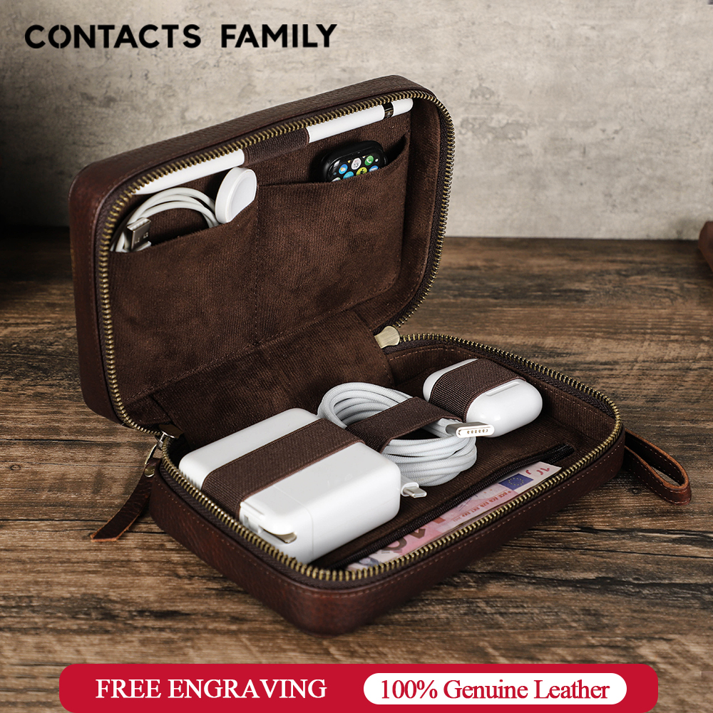 Electronics Gadgets Bag - Genuine Leather Portable USB Data Cable