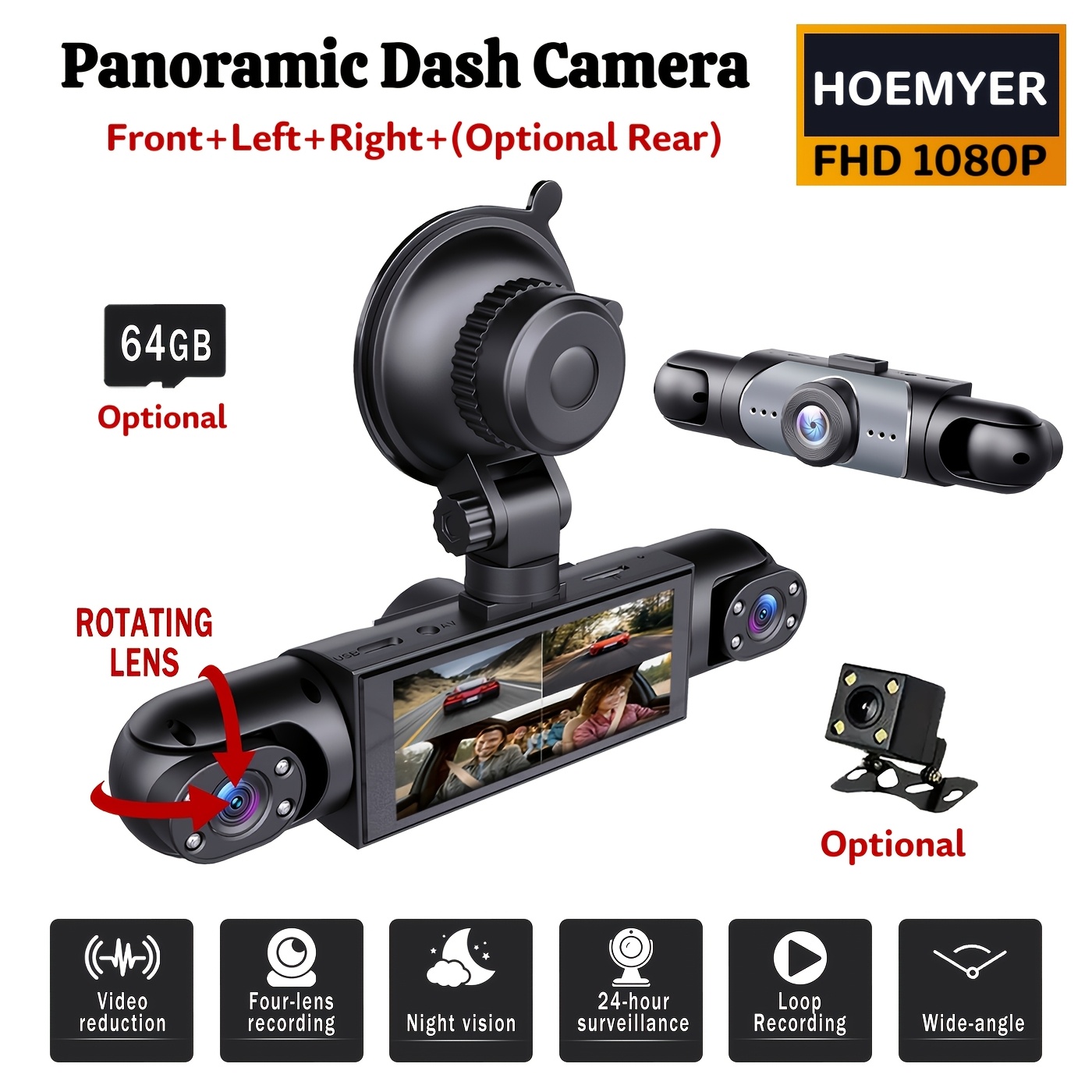 BCUOZ 360° Panoramic 3/4-chann - Panoramic Dash Cam 360 review and price