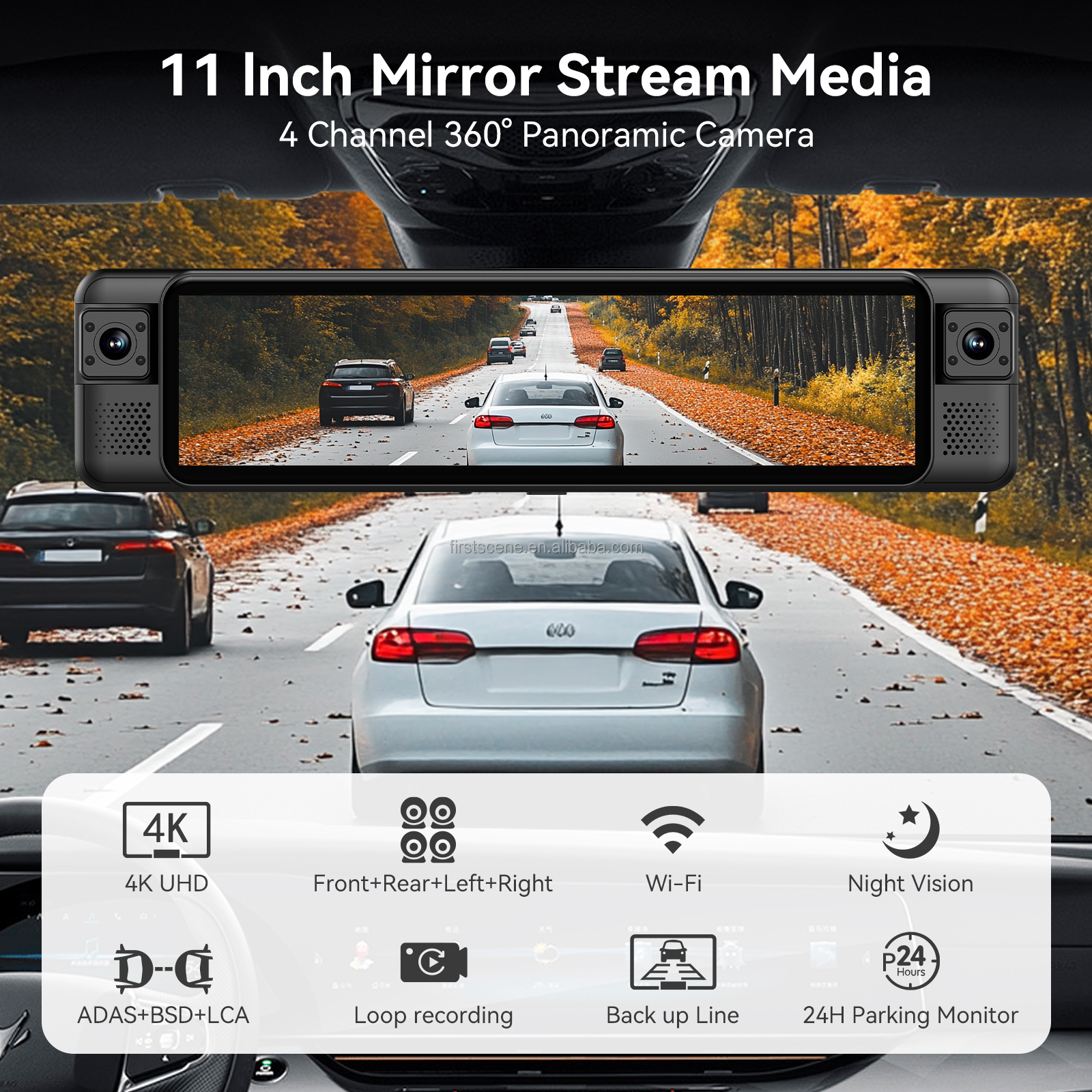 ADINKAM 11 Inch IPS 4-Channel  - Panoramic Dash Cam 360 review and price